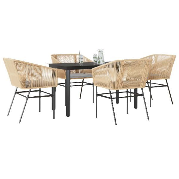 vidaXL 5-teilig Garten-Essgruppe mit Kissen Braun Poly Rattan Glas, 3334620