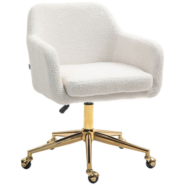 HOMCOM Homeoffice-Stuhl, höhenverstellbarer Bürostuhl mit Rollen, Samtartiger Bezug, Metallbasis, Cremeweiß, 921-775V00CW
