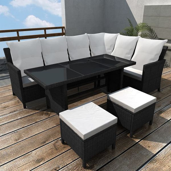 vidaXL 4-teilig Garten-Lounge-Set mit Auflagen Poly Rattan Schwarz, 43096