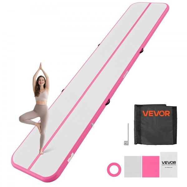 VEVOR Aufblasbare Gymnastikmatte 500x100x10 cm, Airtrack, rutschfest, 600-W-Pumpe, Reparaturset & Tasche, Pink, ZFXKFQD164FTVO6WM001V2