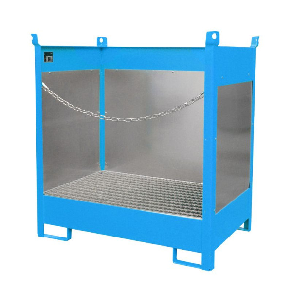 STEIN HGS Fass-Stapelpalette FSP, RAL 5012 lichtblau, lackiert, 245 Liter, Spritzschutzwand 3-seitig, 79140.0033