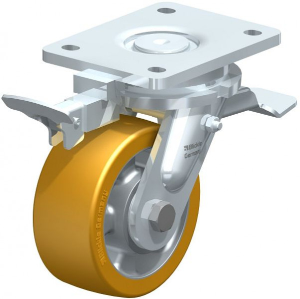 Blickle LO-ALTH 127K-ST-RI4 Stahlgeschweißte Schwerlast-Lenkrolle mit Feststeller, Blickle Extrathane®, Hellbraun, 743337