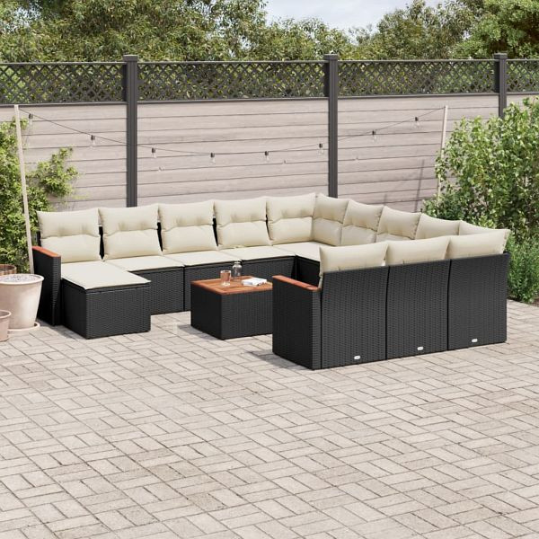 vidaXL 13-teilig Garten-Sofagarnitur mit Kissen Schwarz Poly Rattan, 3226588