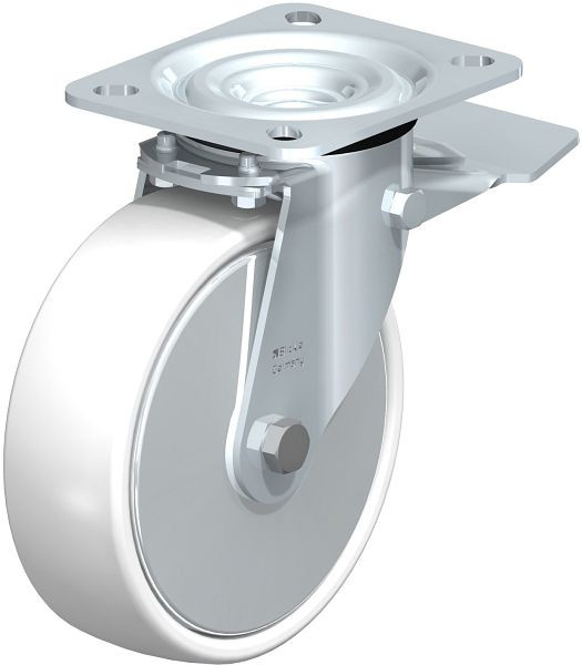 Blickle L-PPN 125G-ST-FA Stahlblech-Lenkrolle, mittelschwere Ausführung, mit Anschraubplatte & Feststeller, Polypropylen, Weiß, 762793