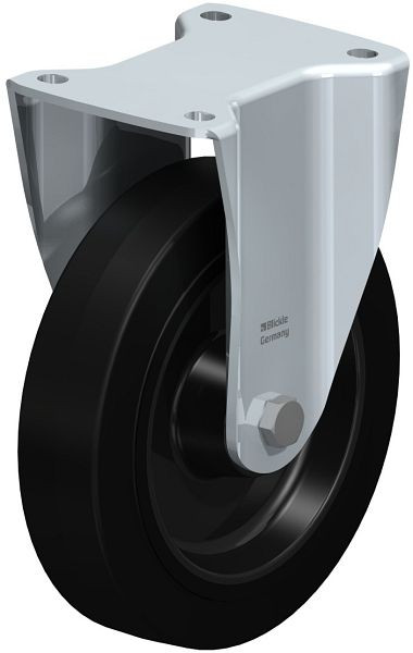 Blickle BH-POEV 200XR Stahlblech-Bockrolle, Schwerlast-Ausführung, mit Anschraubplatte, Elastik-Vollgummi, Schwarz, 851442