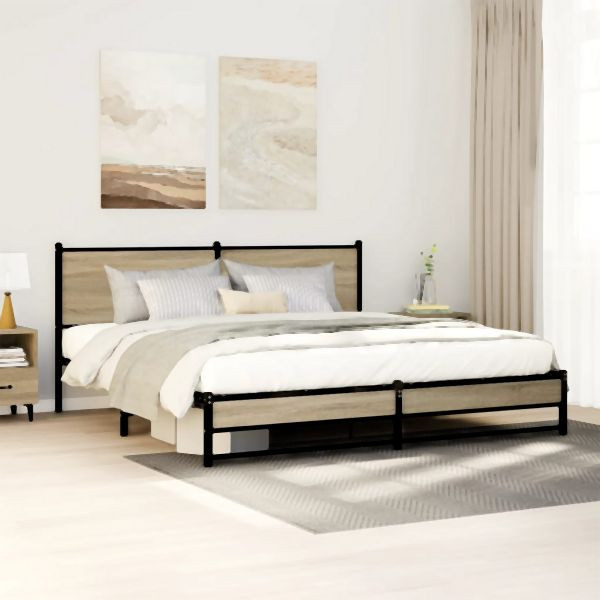 vidaXL Metallbett ohne Matratze Sonoma-Eiche 180x200 cm, 3301391