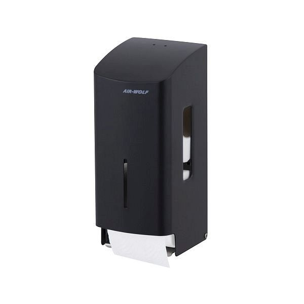Air Wolf WC-Papierspender für 2 Haushaltsrollen, Serie Alpha, H x B x T: 277 x 119 x 130 mm, Edelstahl mattschwarz, 60-100