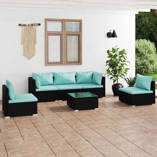 vidaXL 6-teilig Garten-Lounge-Set mit Kissen Poly Rattan Schwarz, 3102193