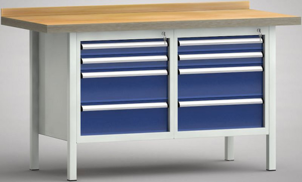 KLW Profi-Werkbank - 1500 x 700 x 905 mm L x T x H (ERGO-Version), links & rechts 2x75EA/2x175EA, WP177E-1500M45-E7035