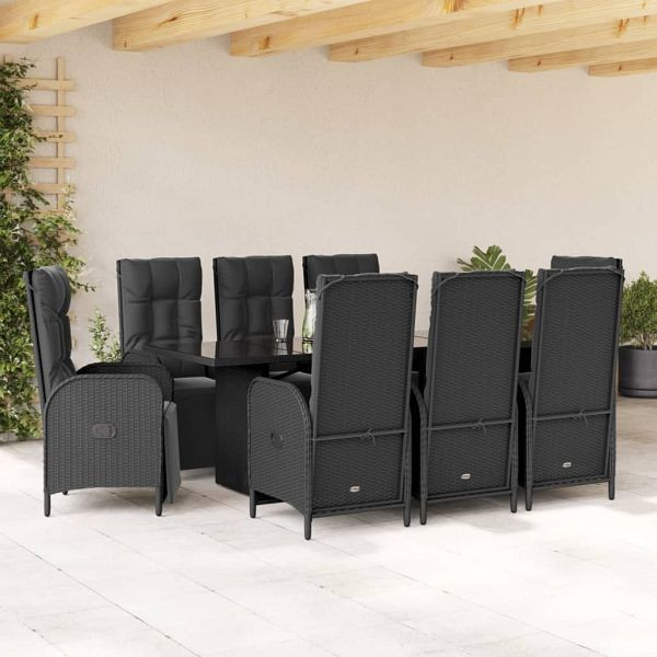 vidaXL 9-teilig Garten-Essgruppe mit Kissen Schwarz Poly Rattan, 3213531