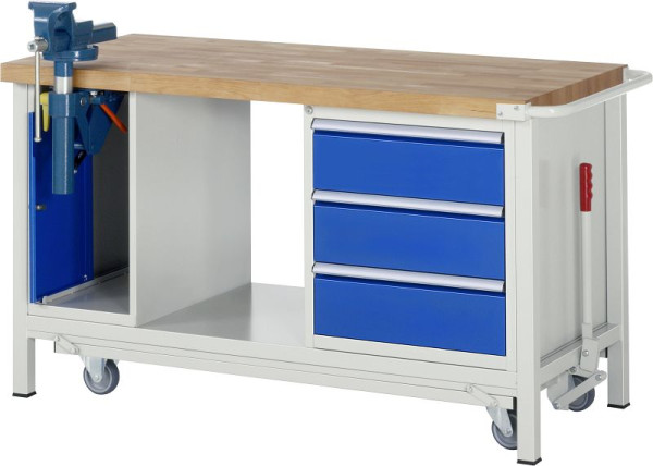 RAU Absenkbare Werkbank 8000 - Modell 8183, B1500 x T700 x H880 mm, 3 x Schublade-Größe-L 3xH180 mm, 05-8183A6-157B4F.11