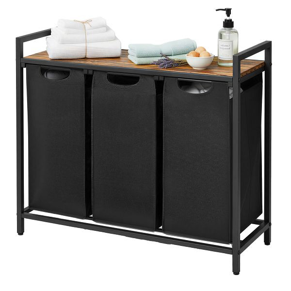 VASAGLE Wäschekorb, Schwarz, Braun, 92,5x33x72 cm, BLH301B01