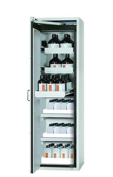 asecos Sicherheitsschrank S-CLASSIC-90, S90.196.060.MH.WDAS in lichtgrau RAL 7035 mit 3x Auszugswanne Standard (Stahlblech), 30353-001-30357