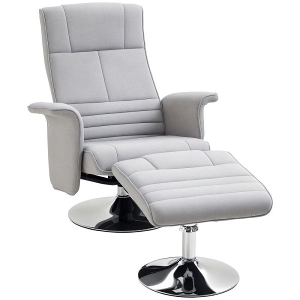 HOMCOM Massagesessel mit Hocker, neigbare Lehne, 78 x 95 x 88 cm, Hellgrau, 700-164V90LG