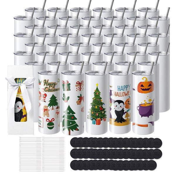 VEVOR 50er-Pack gerade Sublimationsbecher, 591,5 ml Blanko-Becher, Edelstahl-Doppelwandbecher mit Strohhalm, KBJPJTJBXG507H8NIV0