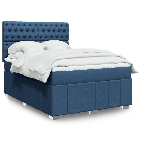 vidaXL Boxspringbett mit Matratze Blau 160x200 cm Stoff, 3291732