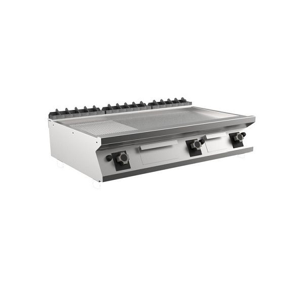 Mareno M1-700 Gas-Grillplatte mit 2/3 glatter und 1/3 gerippter Mattchromplatte, 120cm, Tischmodell, FT712GMCST, 171.229
