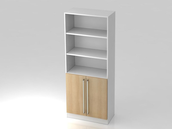 Hammerbacher Schrank 5OH, 2 Türen unten Sockelblende, Chromgriff Weiß/Eiche, 80x42x200,4 cm (BxTxH), V7700/W/E/CE