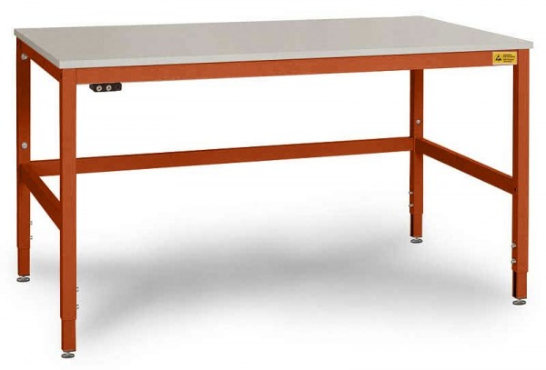 Manuflex ESD-Arbeitstisch CANTOLAB Spezial mit Melaminplatte, BxTxH = 1250 x 800 x 752-952 mm, Rotorange, LC3038.2001