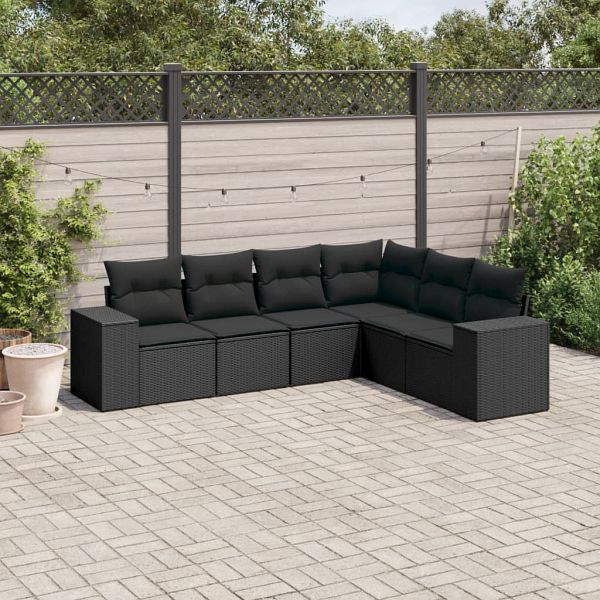 vidaXL 6-teilig Garten-Sofagarnitur mit Kissen Schwarz Poly Rattan, 3254942