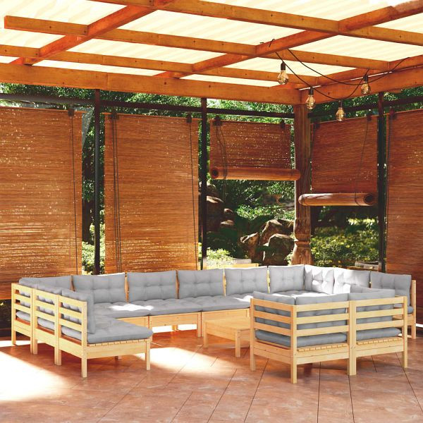 vidaXL 13-teilig Garten-Lounge-Set mit Grauen Kissen Kiefernholz, 3097276
