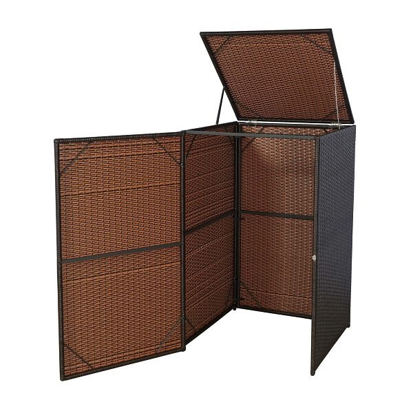 Mendler Mülltonnenverkleidung HWC-E25, Mülltonnenbox Mülltonnenabdeckung, Poly-Rattan 120l, braun, 65255