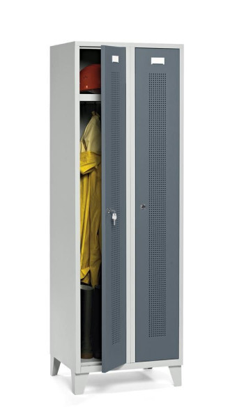 Deskin Garderobenspind SYSTEM SP1 mit Füßen, Korpus Lichtgrau, Türen Blaugrau, H 1800 x B 590 x T 500 mm, Zylinderschloss, 330834