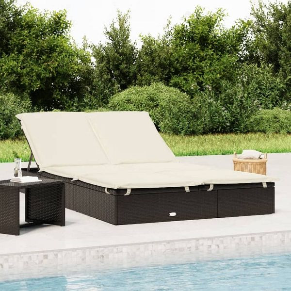 vidaXL Sonnenliege für 2 Personen mit Auflage Schwarz Poly Rattan, 319645