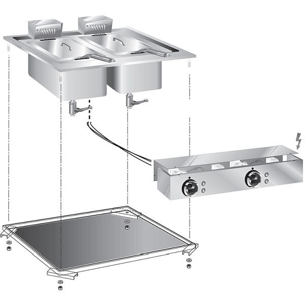 Gastro-Inox drop-in Fritteuse 10+10 Liter 10kW, 60cm mit Anschlusskasten, 160.522