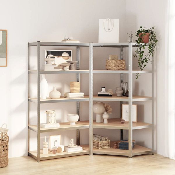 vidaXL Regale mit 5 Böden 2 Stück Silbern Stahl & Holzwerkstoff, 3154218