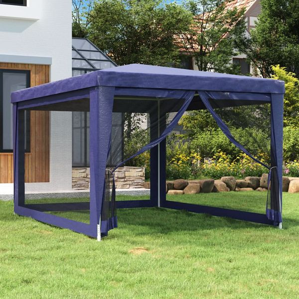 vidaXL Partyzelt mit 4 Mesh-Seitenwänden Blau 3x4 m HDPE, 319232