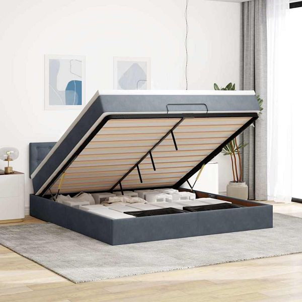 vidaXL Ottoman-Bett mit Matratze Dunkelgrau 180x200 cm Samt, 3311934