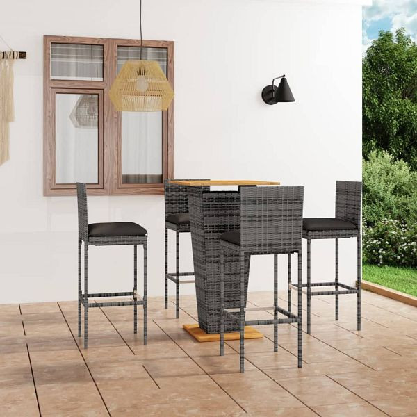 vidaXL 5-teilig Gartenbar-Set mit Kissen Poly Rattan Grau, 3064859