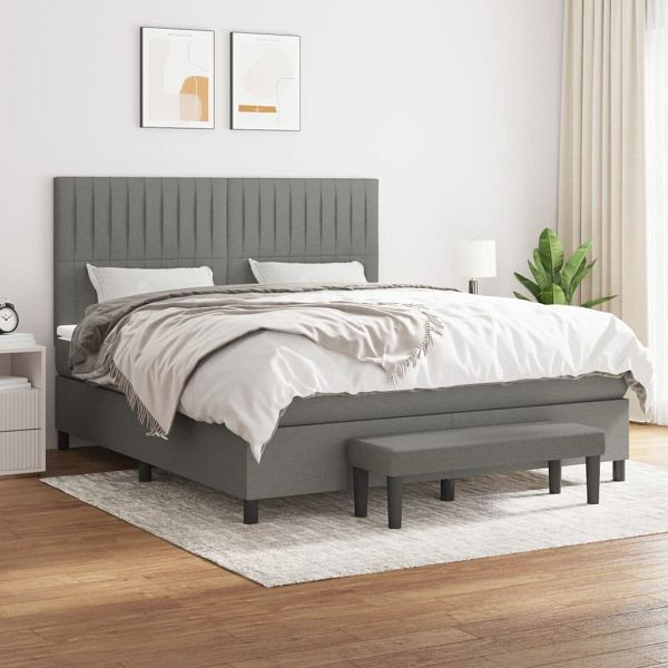 vidaXL Boxspringbett mit Matratze Dunkelgrau 160x200 cm Stoff, 3136766