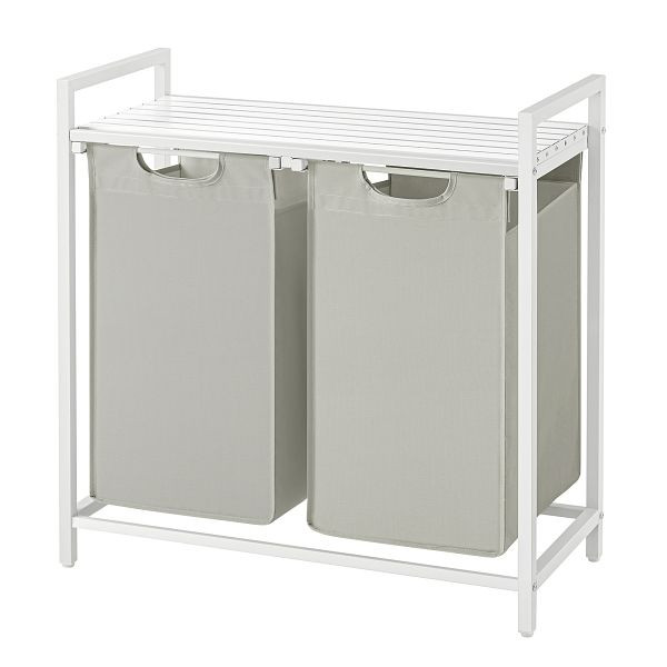 VASAGLE Wäschekorb, 2-Fach-Wäschekorb, ausziehbare und abnehmbare Wäschetüten, Wäschesortierer, 2 x 46L, 73 x 33 x 72 cm, weiß, BLH201W01