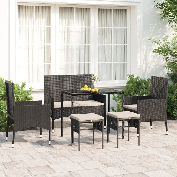 vidaXL 6-teilig Garten-Lounge-Set mit Kissen Schwarz Poly Rattan, 319508