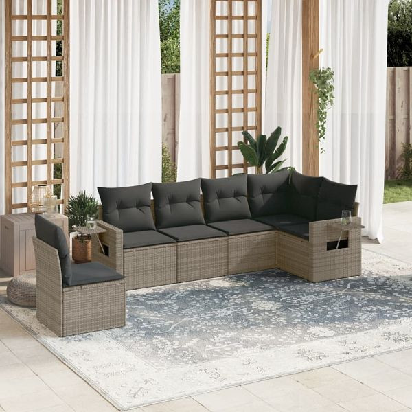 vidaXL 6-teilig Garten-Sofagarnitur mit Kissen Grau Poly Rattan, 3252567