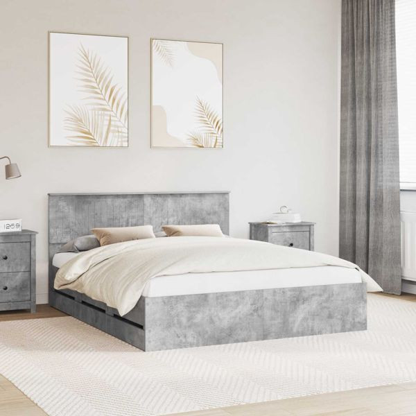 vidaXL Bettrahmen mit Kopfteil Beton Grau 160 x 200 cm Ingenieurs Holz, 3410689