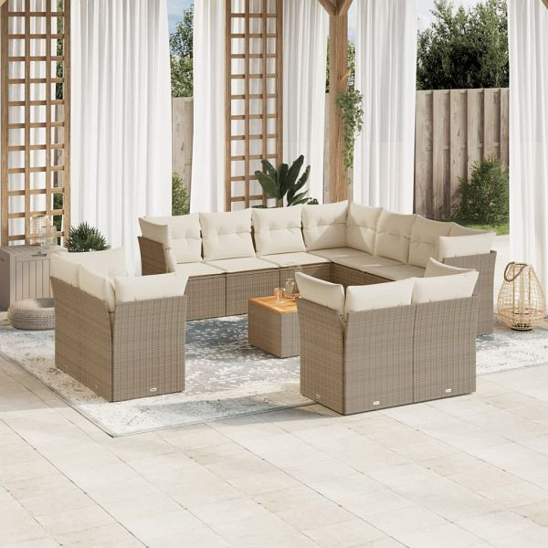 vidaXL 12-teilig Garten-Sofagarnitur mit Kissen Beige Poly Rattan, 3223944