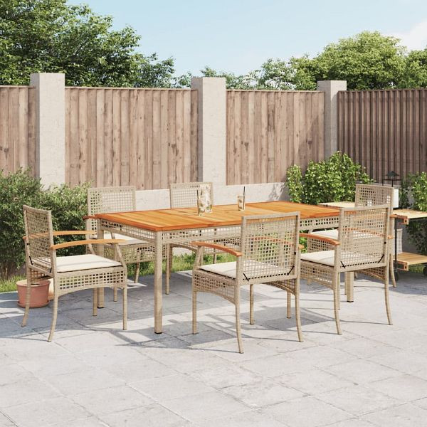 vidaXL 7-teilig Garten-Essgruppe mit Kissen Beige Poly Rattan, 3213582