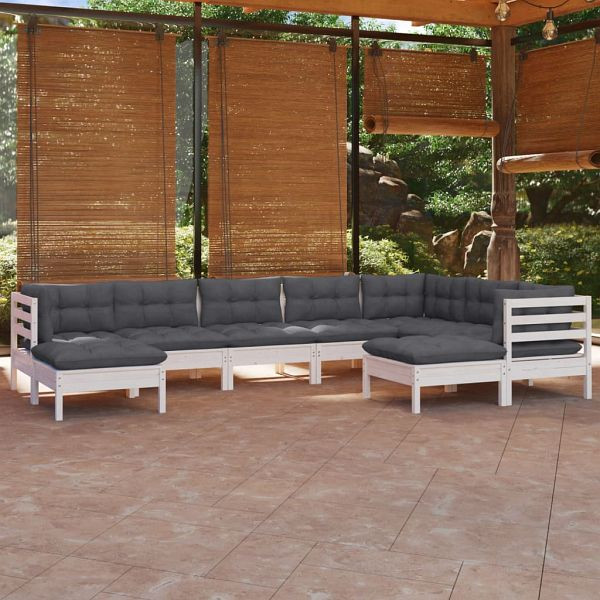 vidaXL 9-teilig Garten-Lounge-Set mit Kissen Weiß Kiefer Massivholz, 3096708