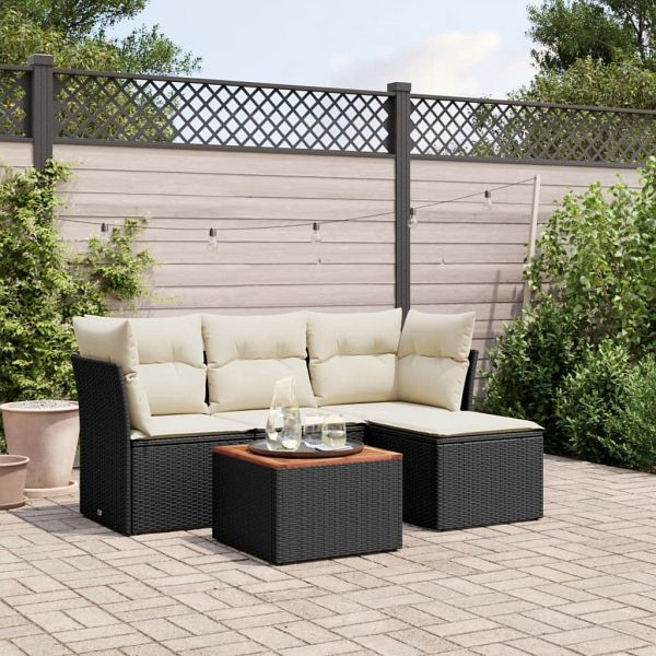 vidaXL 5-teilig Garten-Sofagarnitur mit Kissen Schwarz Poly Rattan, 3255937