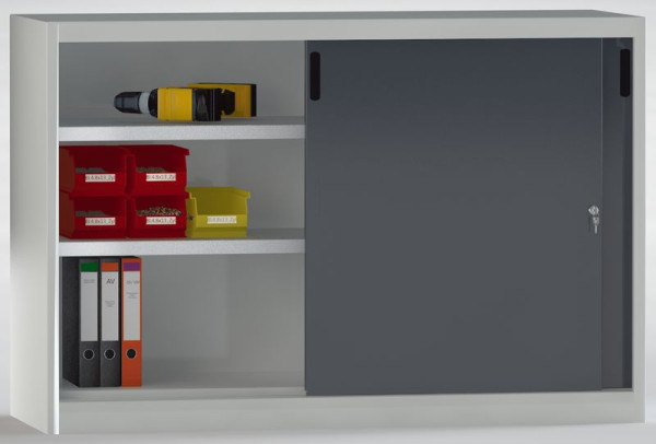 KLW Schiebetürenschrank, Höhe: 1000 mm, Breite: 1500 mm, Tiefe: 525 mm, mit Mitteltrennwand, mit 2x2 verstellbaren Fachböden, 7SN-SL1000TB-1015MRB