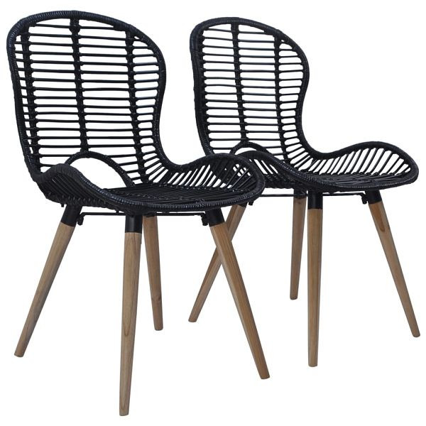 vidaXL Esszimmerstühle 2 Stück Schwarz Natur Rattan, 246807