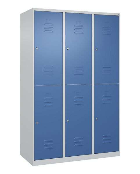 C+P Doppelstöckiger Spind Classic PLUS, 3 Abteile, 1850x1200x500mm, 7035/5023, Zylinderschlösser, 080300-32 S10027