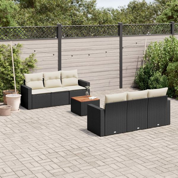 vidaXL 7-tlg. Garten-Sofagarnitur mit Kissen Schwarz Poly Rattan, 3224012