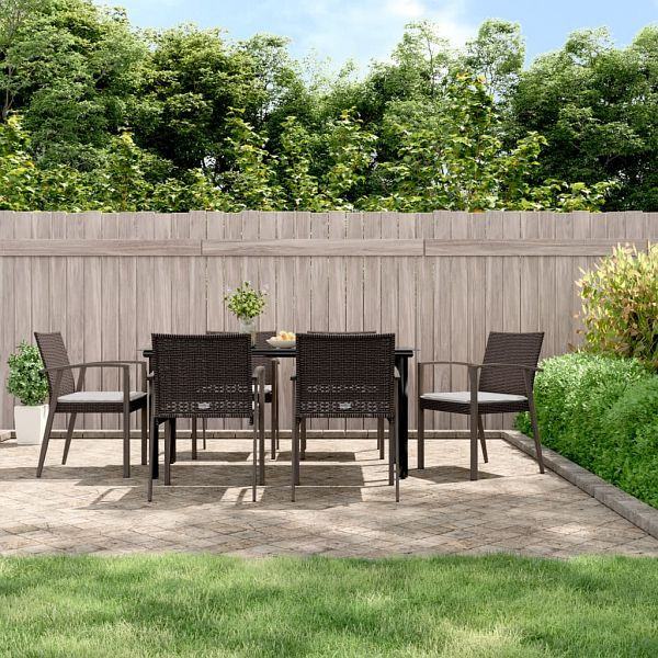 vidaXL 7-teilig Garten-Essgruppe mit Kissen Poly Rattan und Stahl, 3186994
