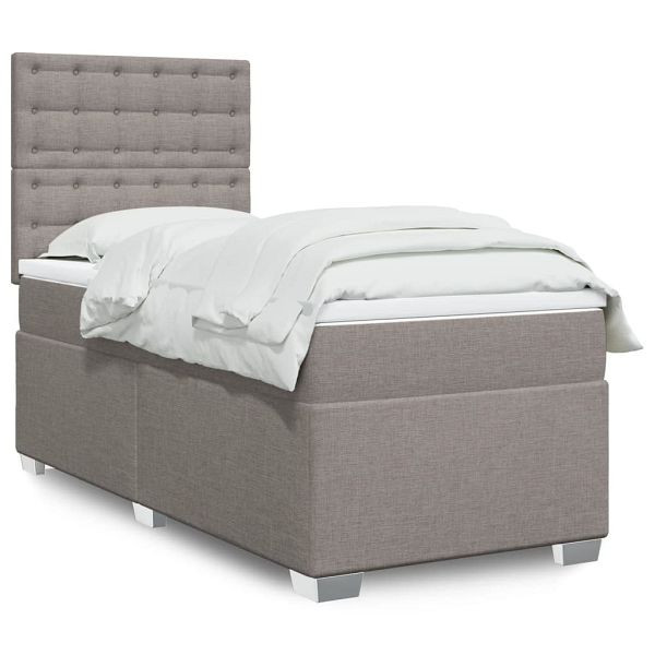 vidaXL Boxspringbett mit Matratze Taupe 90x200 cm Stoff, 3292689