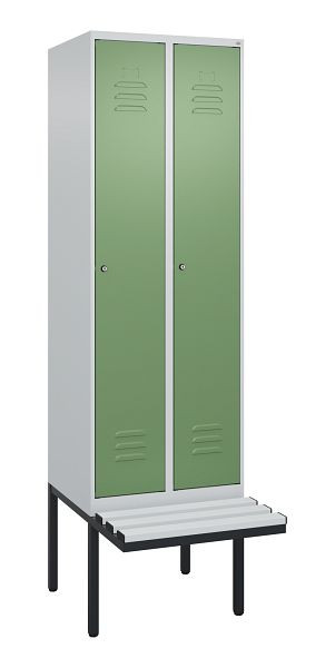 C+P Umkleidespind Classic PLUS, 2 Abteile, 2120x600x815mm, 7035/6011, Zylinderschlösser, je 2 Doppel-Haken, 0800407-20F S10021