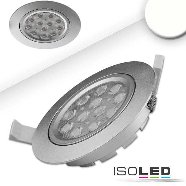 ISOLED LED Einbaustrahler, silber, 15W, 72°, rund, neutralweiß, dimmbar, 112470